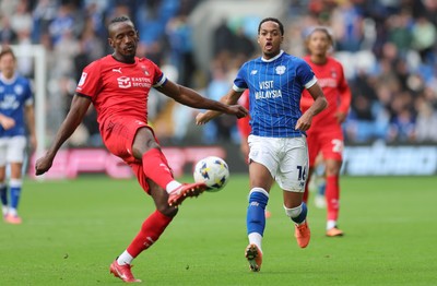 041025 - Cardiff City v Leyton Orient, EFL Sky Bet League 1 - Chris Willock of Cardiff City pressures Omar Beckles of Leyton Orient