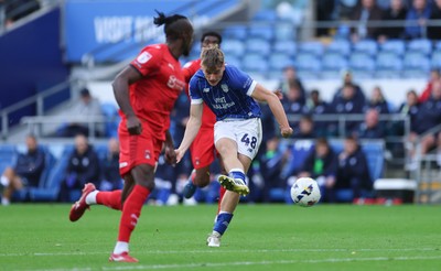 041025 - Cardiff City v Leyton Orient, EFL Sky Bet League 1 - Dylan Lawlor of Cardiff City shoots to score City’s second goal