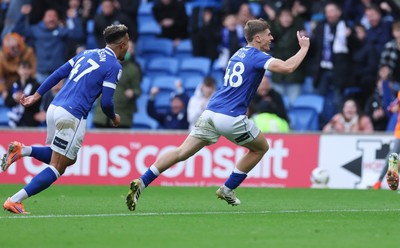 041025 - Cardiff City v Leyton Orient, EFL Sky Bet League 1 - Dylan Lawlor of Cardiff City celebrates after he scores City’s second goal