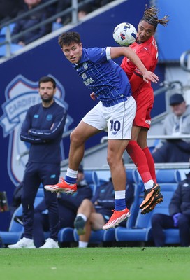041025 - Cardiff City v Leyton Orient, EFL Sky Bet League 1 - Rubin Colwill of Cardiff City and Sean Clare of Leyton Orient compete for the ball