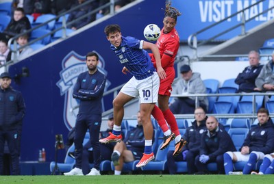 041025 - Cardiff City v Leyton Orient, EFL Sky Bet League 1 - Rubin Colwill of Cardiff City and Sean Clare of Leyton Orient compete for the ball