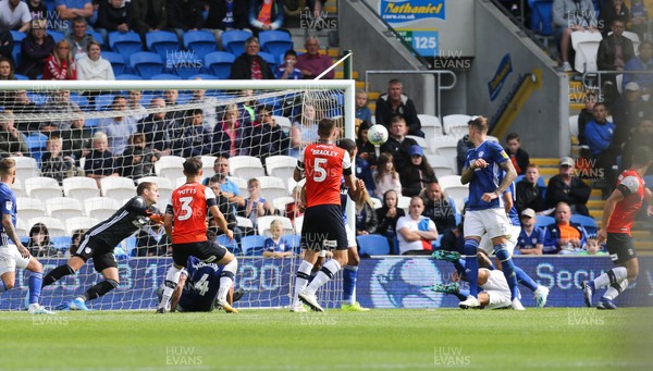 100819 - Cardiff City v Luton Town, Sky Bet Championship - Cardiff City goalkeeper Alex Smithies is beaten as Matty Pearson of Luton Town scores the equalising goal