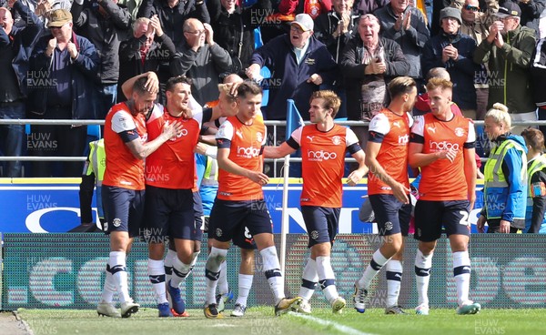 100819 - Cardiff City v Luton Town, Sky Bet Championship - Matty Pearson of Luton Town celebrates with team mates after scoring the equalising goal