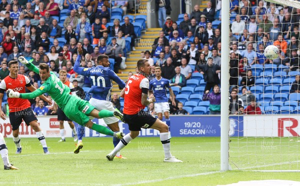 100819 - Cardiff City v Luton Town, Sky Bet Championship - Isaac Vassell of Cardiff City heads to score the winning goal