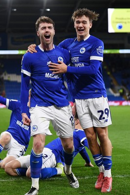 110325 - Cardiff City v Luton Town - Sky Bet Championship - Calum Chambers of Cardiff City celebrates scoring the first goal of the game with team mates