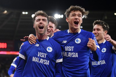 110325 - Cardiff City v Luton Town - Sky Bet Championship - Calum Chambers of Cardiff City celebrates scoring the first goal of the game with team mates