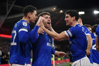 110325 - Cardiff City v Luton Town - Sky Bet Championship - Calum Chambers of Cardiff City celebrates scoring the first goal of the game with team mates