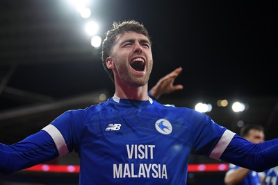 110325 - Cardiff City v Luton Town - Sky Bet Championship - Calum Chambers of Cardiff City celebrates scoring the first goal of the game