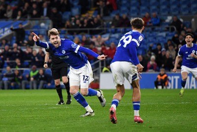 110325 - Cardiff City v Luton Town - Sky Bet Championship - Calum Chambers of Cardiff City celebrates scoring the first goal of the game