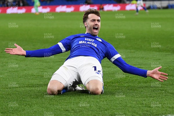 110325 - Cardiff City v Luton Town - Sky Bet Championship - Calum Chambers of Cardiff City celebrates scoring the first goal of the game