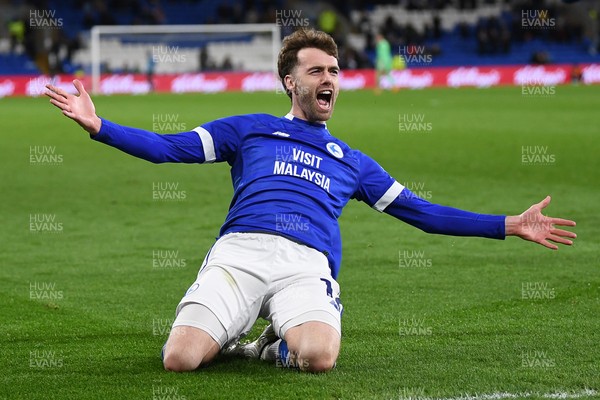 110325 - Cardiff City v Luton Town - Sky Bet Championship - Calum Chambers of Cardiff City celebrates scoring the first goal of the game