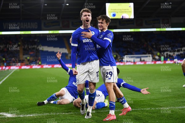 110325 - Cardiff City v Luton Town - Sky Bet Championship - Calum Chambers of Cardiff City celebrates scoring the first goal of the game with team mates