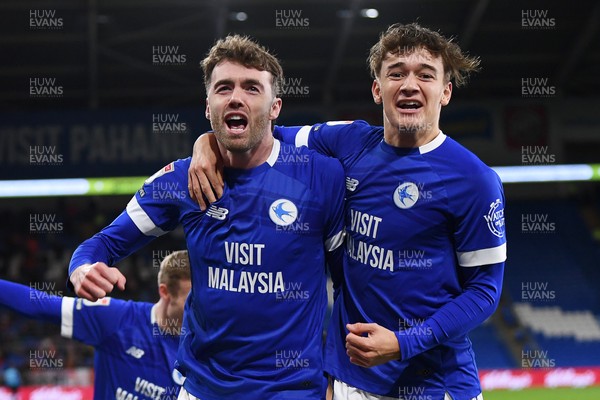 110325 - Cardiff City v Luton Town - Sky Bet Championship - Calum Chambers of Cardiff City celebrates scoring the first goal of the game with team mates