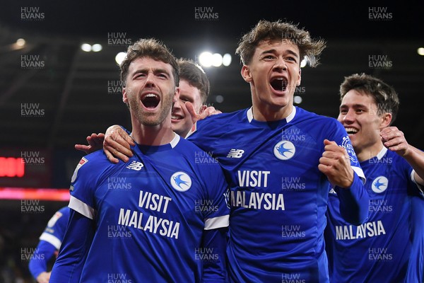 110325 - Cardiff City v Luton Town - Sky Bet Championship - Calum Chambers of Cardiff City celebrates scoring the first goal of the game with team mates