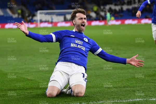 110325 - Cardiff City v Luton Town - Sky Bet Championship - Calum Chambers of Cardiff City celebrates scoring the first goal of the game