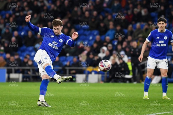 110325 - Cardiff City v Luton Town - Sky Bet Championship - Calum Chambers of Cardiff City hits the bar with his effort