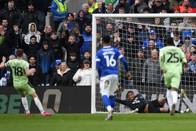 140226 - Cardiff City v Luton Town - Sky Bet League 1 - Jordan Clark of Luton scores from the penalty spot