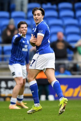 140226 - Cardiff City v Luton Town - Sky Bet League 1 - Joel Colwill of Cardiff City celebrates scoring a goal