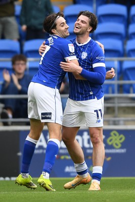140226 - Cardiff City v Luton Town - Sky Bet League 1 - Joel Colwill of Cardiff City celebrates scoring a goal with team mates