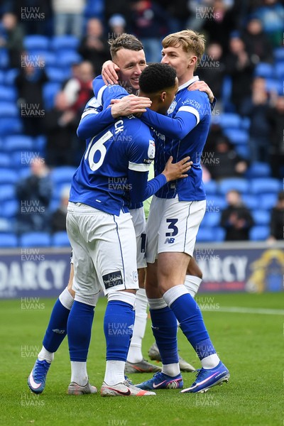 140226 - Cardiff City v Luton Town - Sky Bet League 1 - David Turnbull of Cardiff City celebrates scoring a goal with team mates