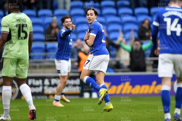 140226 - Cardiff City v Luton Town - Sky Bet League 1 - Joel Colwill of Cardiff City celebrates scoring a goal