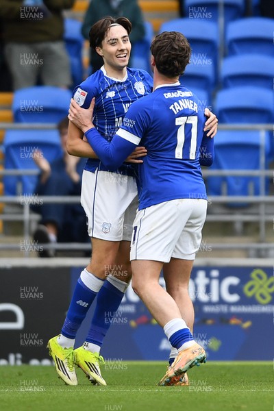 140226 - Cardiff City v Luton Town - Sky Bet League 1 - Joel Colwill of Cardiff City celebrates scoring a goal with team mates