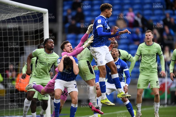140226 - Cardiff City v Luton Town - Sky Bet League 1 - Josh Keeley of Luton reaches for the ball
