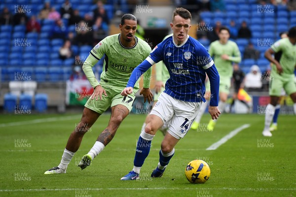 140226 - Cardiff City v Luton Town - Sky Bet League 1 - David Turnbull of Cardiff City is challenged by Nigel Lonwijk of Luton