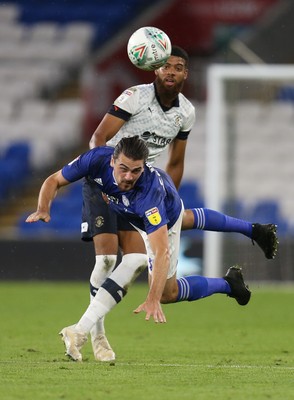 270819 - Cardiff City v Luton Town, EFL  Cup, Round 2 - Ciaron Brown of Cardiff City dives to head the ball forward