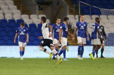 270819 - Cardiff City v Luton Town, EFL  Cup, Round 2 - Alan Sheehan of Luton Town races away to celebrate after scoring the second goal