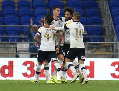 270819 - Cardiff City v Luton Town, EFL  Cup, Round 2 - Alan Sheehan of Luton Town  celebrates with team mates after scoring the second goal