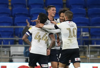 270819 - Cardiff City v Luton Town, EFL  Cup, Round 2 - Alan Sheehan of Luton Town  celebrates with team mates after scoring the second goal