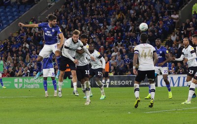 270819 - Cardiff City v Luton Town, EFL  Cup, Round 2 - Callum Paterson of Cardiff City heads at goal