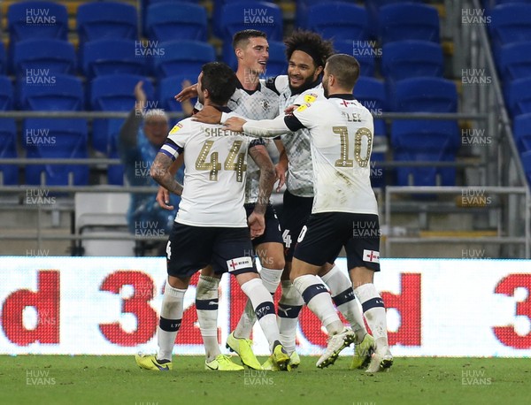 270819 - Cardiff City v Luton Town, EFL  Cup, Round 2 - Alan Sheehan of Luton Town  celebrates with team mates after scoring the second goal