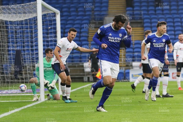 281120 - Cardiff City v Luton Town, Sky Bet Championship - Sean Morrison of Cardiff City celebrates after scoring the opening goal  