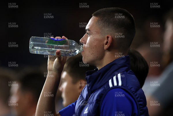 300822 - Cardiff City v Luton Town - SkyBet Championship - A football fan drinks from a plastic bottle of water
