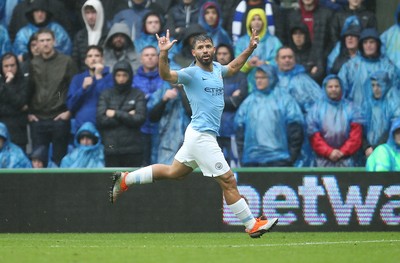 220918 - Cardiff City v Manchester City, Premier League - Sergio Aguero of Manchester City celebrates after scoring the first goal