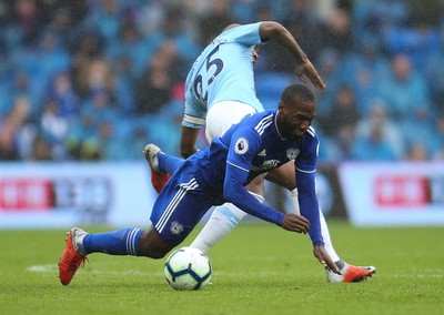 220918 - Cardiff City v Manchester City, Premier League - Junior Hoilett of Cardiff City is brought down by Fernandinho of Manchester City