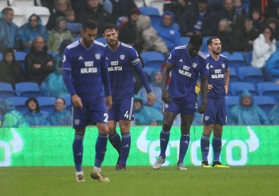 220918 - Cardiff City v Manchester City, Premier League - Cardiff City players show the disappointment after Manchester City score the fifth goal