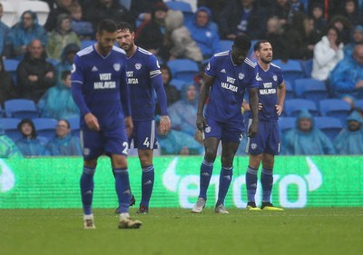 220918 - Cardiff City v Manchester City, Premier League - Cardiff City players show the disappointment after Manchester City score the fifth goal