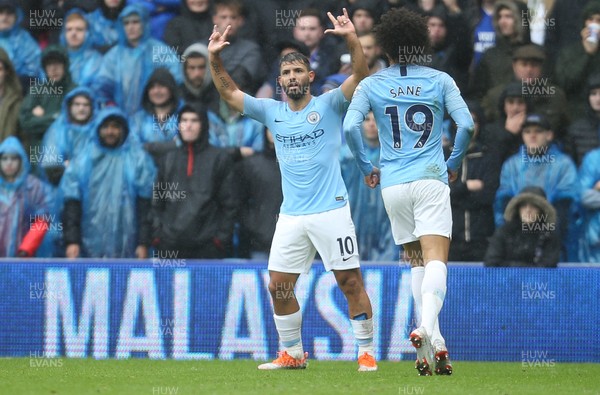 220918 - Cardiff City v Manchester City, Premier League - Sergio Aguero of Manchester City celebrates after scoring the first goal