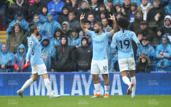 220918 - Cardiff City v Manchester City, Premier League - Sergio Aguero of Manchester City celebrates after scoring the first goal