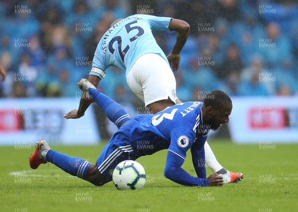 220918 - Cardiff City v Manchester City, Premier League - Junior Hoilett of Cardiff City is brought down by Fernandinho of Manchester City