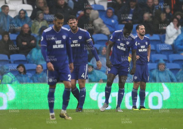 220918 - Cardiff City v Manchester City, Premier League - Cardiff City players show the disappointment after Manchester City score the fifth goal