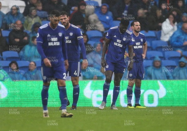 220918 - Cardiff City v Manchester City, Premier League - Cardiff City players show the disappointment after Manchester City score the fifth goal