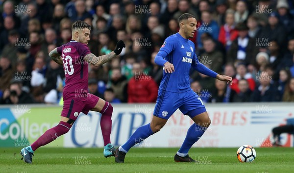 280118 - Cardiff City v Manchester City - FA Cup - Kenneth Zohore of Cardiff City is challenged by Nicolas Otamendi of Manchester City