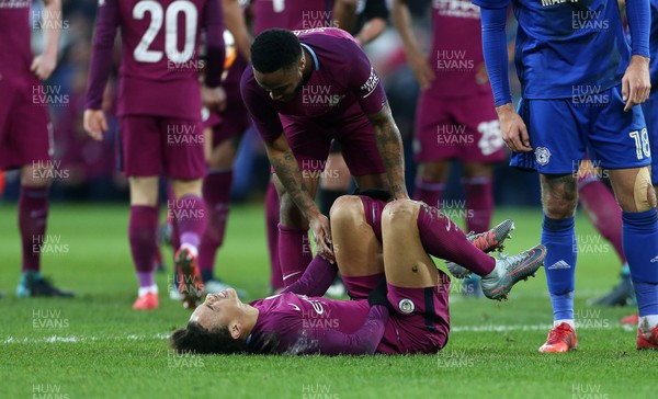280118 - Cardiff City v Manchester City - FA Cup - Leroy Sane of Manchester City down injured
