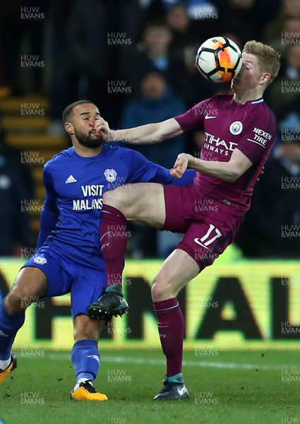 280118 - Cardiff City v Manchester City - FA Cup - Ashley Richards of Cardiff City and Kevin De Bruyne of Manchester City collide