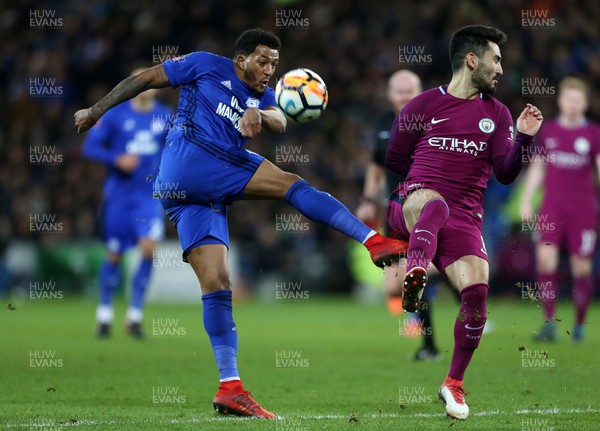 280118 - Cardiff City v Manchester City - FA Cup - Nathaniel Mendez-Laing of Cardiff City is challenged by Ilkay Gundogan of Manchester City