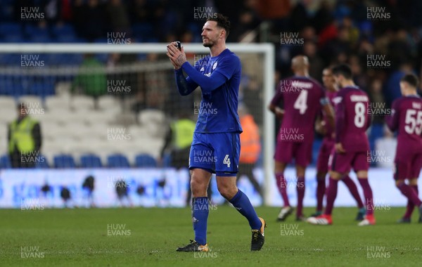 280118 - Cardiff City v Manchester City - FA Cup - Sean Morrison of Cardiff City thanks the fans at full time